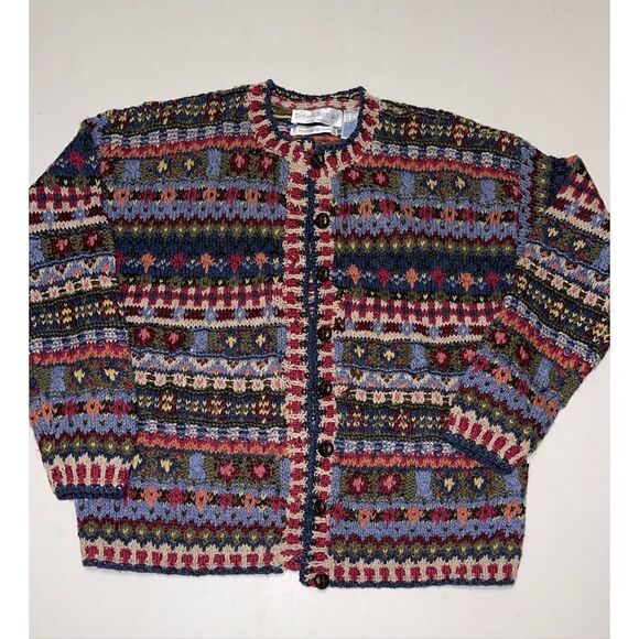Robert Scott hand knitted Cardigan Wool Blend Style Multicolor Womens M - Picture 1 of 7